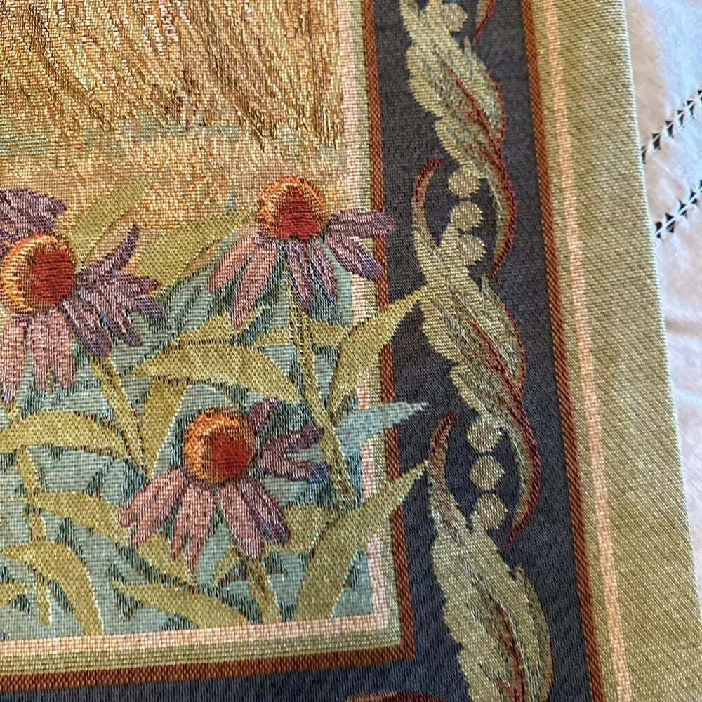 Tapestry w/ Fancy Rod Roosters & Hen French Country Wall Hanging Farmhouse